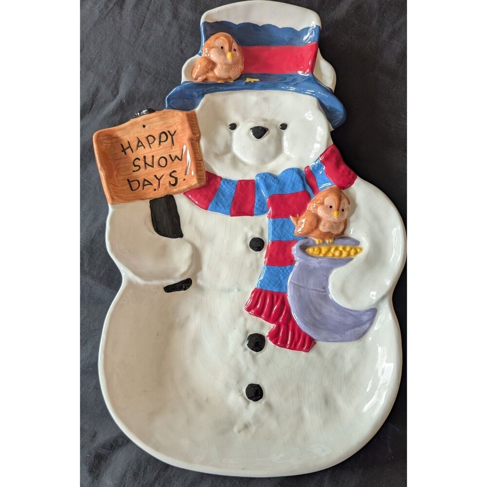 Disney Store Winnie The Pooh Snowman Happy Snow Days Candy Dish Plate Spoon Rest